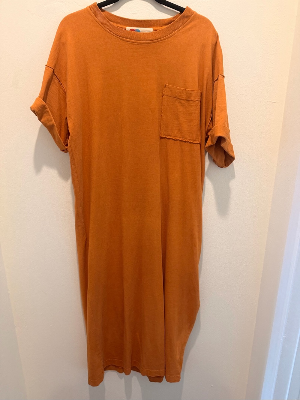 Free People Short Sleeve Pocket Tee Dress in Burnt Orange